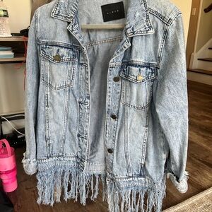 Blank NYC Light Blue Denim Jacket with Fringe